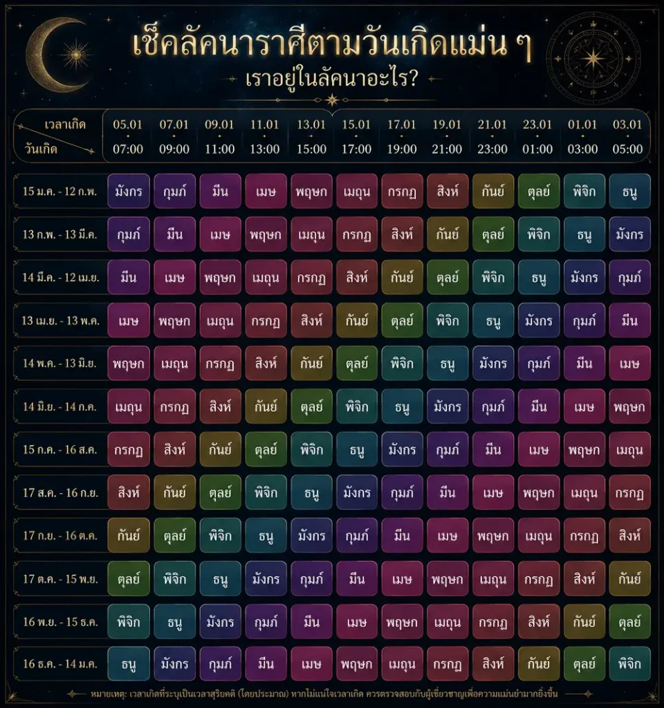Astrology calendar with zodiac table