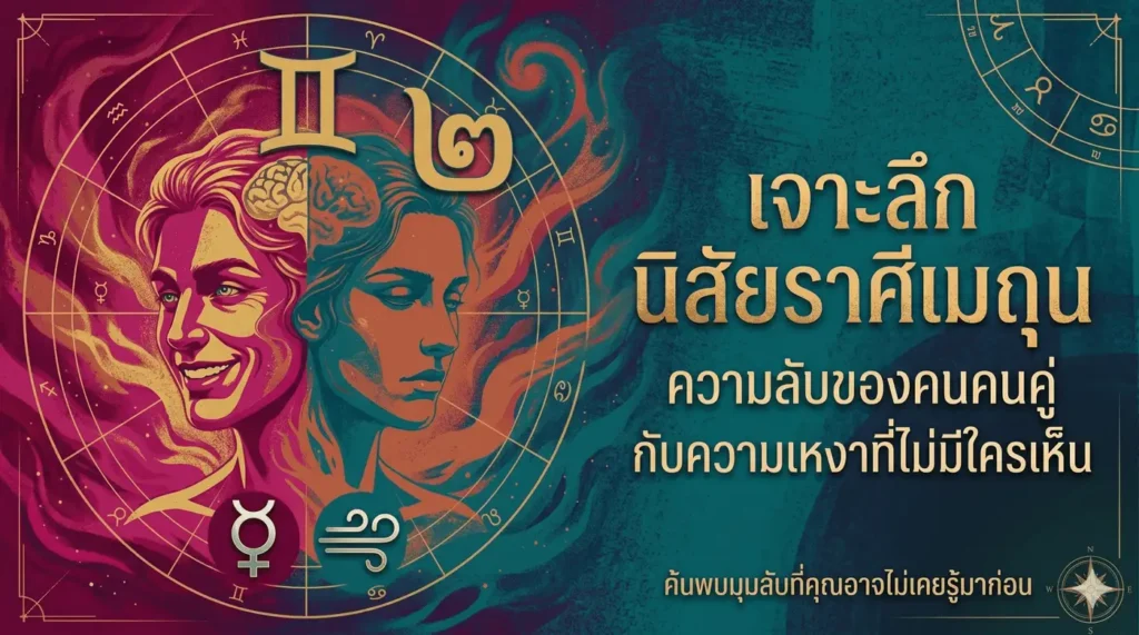 บทความราศีเมถุน ภาพกราฟิกเจาะลึกนิสัยคนคนคู่สองบุคลิกพร้อมสัญลักษณ์ทางโหราศาสตร์