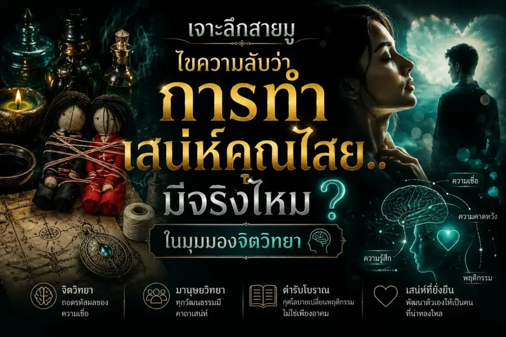 ภาพสื่อถึงความเชื่อเรื่องการทำเสน่ห์คุณไสย เปรียบเทียบระหว่างพิธีกรรมความรักกับมุมมองทางจิตวิทยาและพฤติกรรมมนุษย์