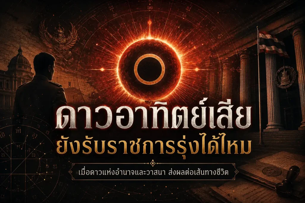 สัญลักษณ์ดาวอาทิตย์ท่ามกลางแสงทองและบรรยากาศโหราศาสตร์