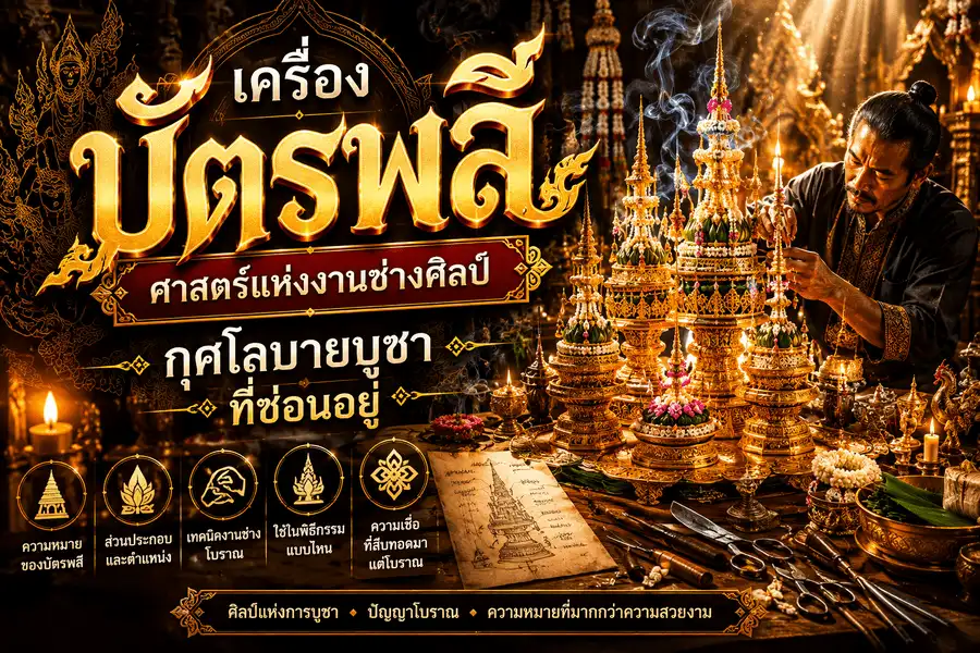 เครื่องบัตรพลี ศาสตร์งานช่างศิลป์ไทยโบราณ เครื่องสักการะบูชาที่ใช้ในพิธีกรรมและความเชื่อไทย