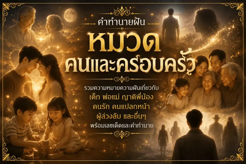 หมวดความฝันคนและครอบครัว รวมคำทำนายฝันเกี่ยวกับเด็ก พ่อแม่ ญาติพี่น้อง คนรัก คนแปลกหน้า ผู้ล่วงลับ และอื่นๆ พร้อมเลขเด็ดและความหมายความฝัน