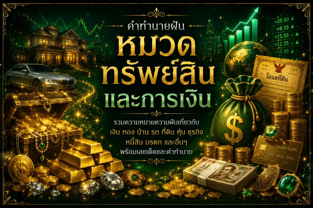 หมวดความฝันทรัพย์สินและการเงิน รวมคำทำนายฝันเกี่ยวกับเงิน ทอง บ้าน รถ ที่ดิน มรดก ทรัพย์สิน การค้าขาย และอื่นๆ พร้อมเลขเด็ดและความหมายความฝัน
