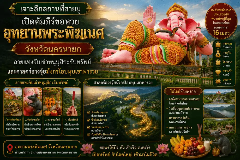 อุทยานพระพิฆเนศ จังหวัดนครนายก สถานที่สายมูชื่อดังสำหรับขอพรความสำเร็จ การเงิน และเสริมโชคลาภผ่านหนูมุสิกะบริวารขององค์พระพิฆเนศ