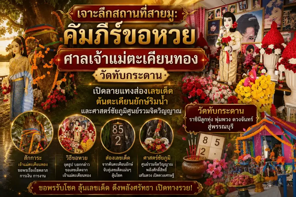 ศาลเจ้าแม่ตะเคียนทอง วัดทับกระดาน สุพรรณบุรี สถานที่สายมูชื่อดังสำหรับขอหวย ส่องเลขเด็ด และขอพรโชคลาภจากต้นตะเคียนศักดิ์สิทธิ์