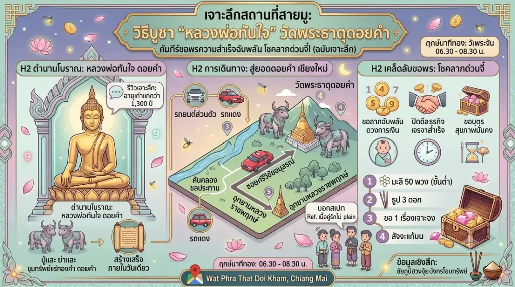 ภาพแบนเนอร์หลวงพ่อทันใจวัดพระธาตุดอยคำดีไซน์โมเดิร์นธีมสีเขียวมิ้นต์และม่วงพาสเทลหรูหราล้ำสมัย