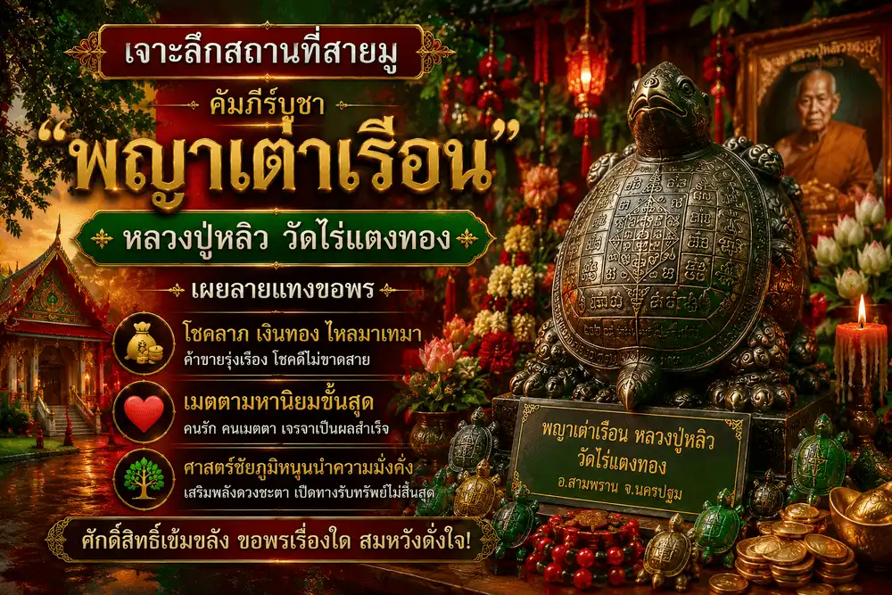 พญาเต่าเรือน หลวงปู่หลิว วัดไร่แตงทอง วัตถุมงคลชื่อดังสำหรับขอพรโชคลาภ เมตตามหานิยม และเสริมความมั่งคั่ง