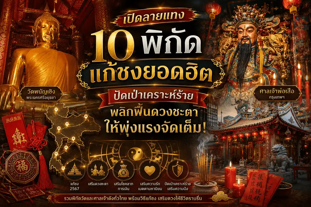 10 พิกัดแก้ชงยอดฮิต รวมวัดและศาลเจ้าชื่อดัง เช่น วัดพนัญเชิง และศาลเจ้าพ่อเสือ สำหรับแก้ชง สะเดาะเคราะห์ เสริมดวง และเสริมสิริมงคล