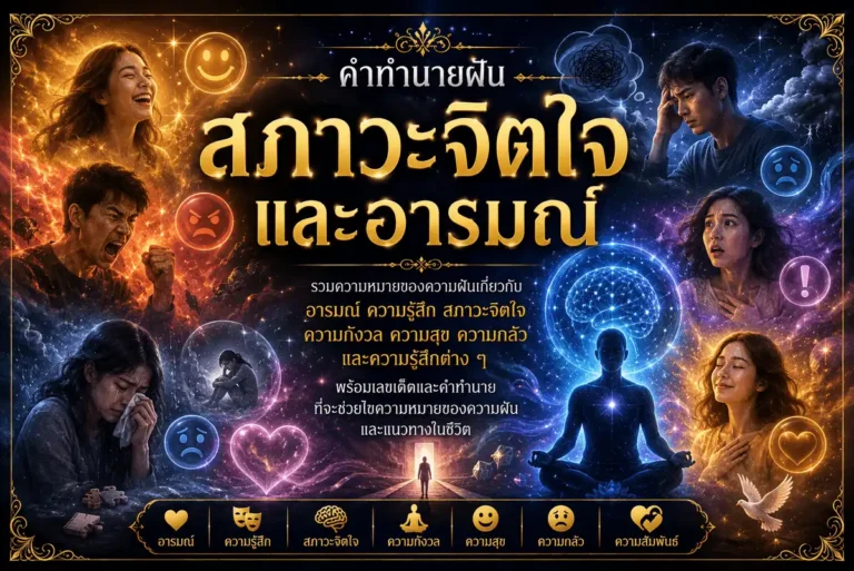 หมวดสภาวะจิตใจและอารมณ์ รวมคำทำนายฝันเกี่ยวกับอารมณ์ ความรู้สึก สภาวะจิตใจ ความกังวล ความสุข ความกลัว และความรู้สึกต่างๆ พร้อมความหมายของความฝัน